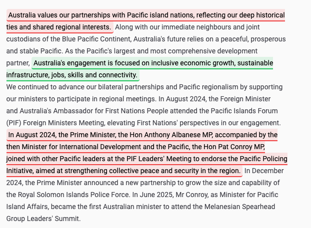 Source document with passages highlighted in pink and green to show qualitative codes applied to text about regional partnerships and policy.